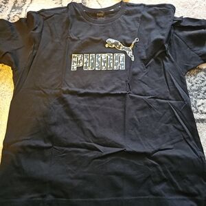 Puma Black Tee with Green Camo Logo Medium Adult New